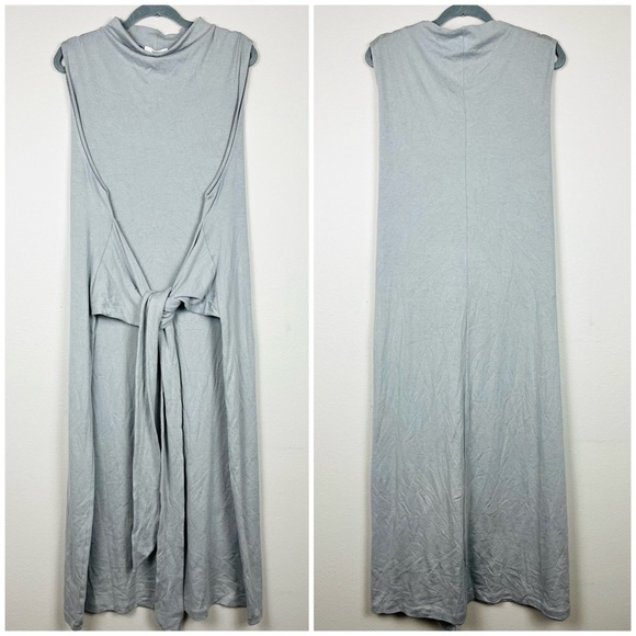 NWT Vince Stretch Cotton Wraparound Drapey Sleeveless Belted Midi Dress - Picture 2 of 7